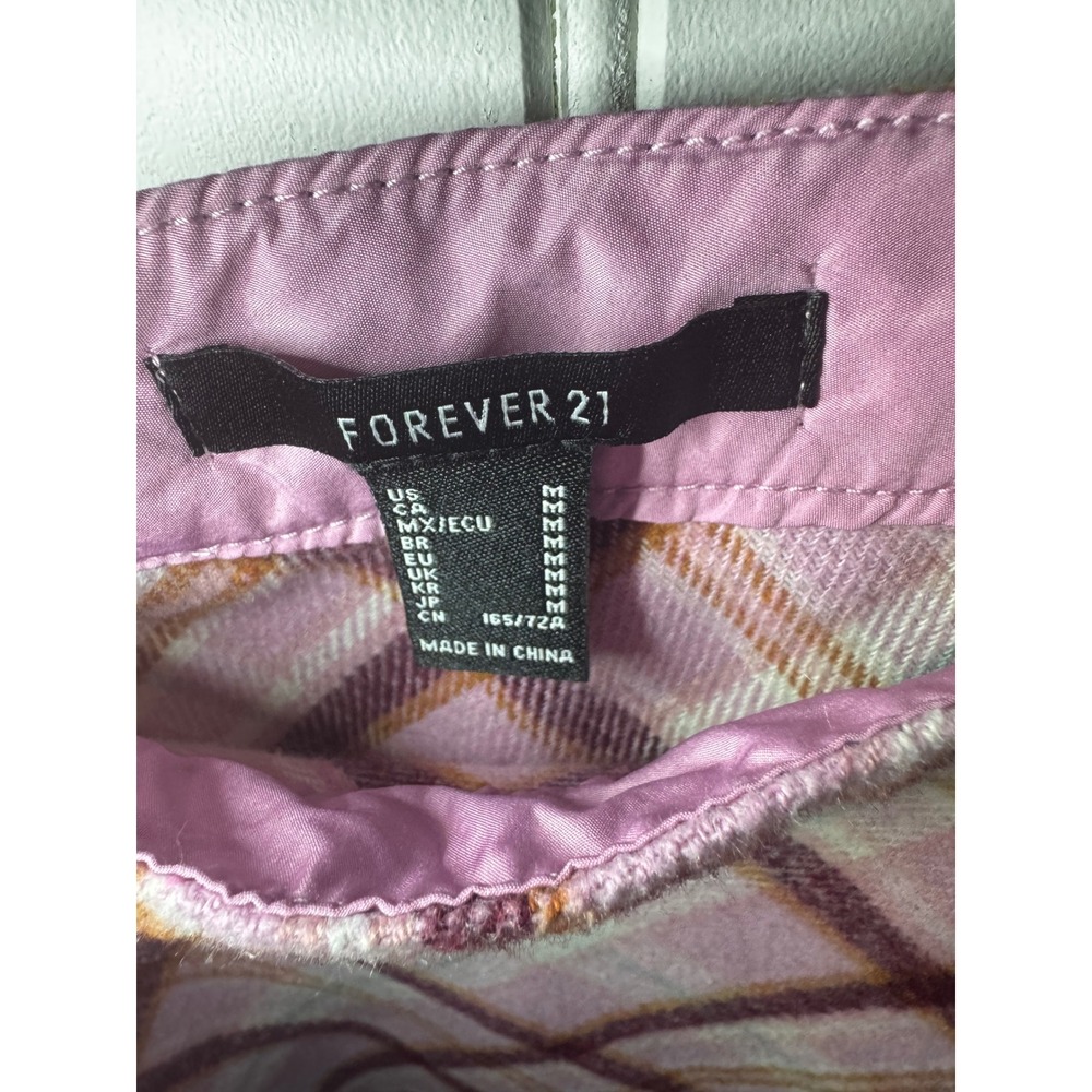 Forever 21 Pink Plaid Mini Skirt A-Line Wool Blend Style Checkered Size Medium - Picture 3 of 3